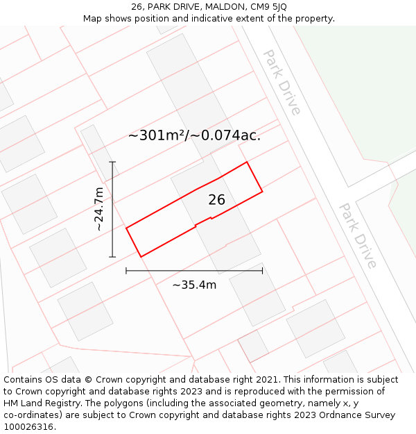 26, PARK DRIVE, MALDON, CM9 5JQ: Plot and title map