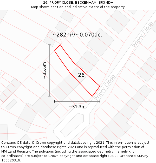 26, PRIORY CLOSE, BECKENHAM, BR3 4DH: Plot and title map
