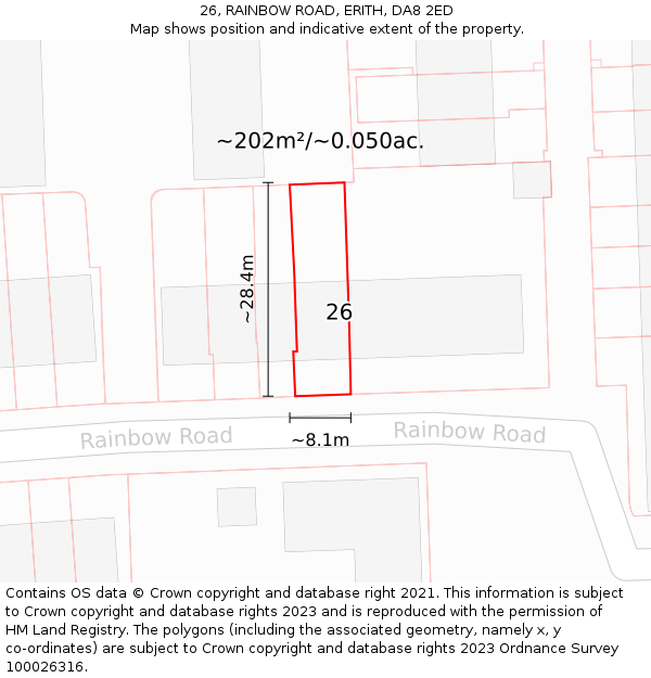 26, RAINBOW ROAD, ERITH, DA8 2ED: Plot and title map