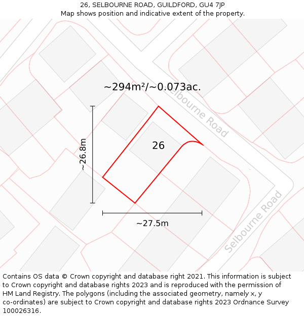 26, SELBOURNE ROAD, GUILDFORD, GU4 7JP: Plot and title map