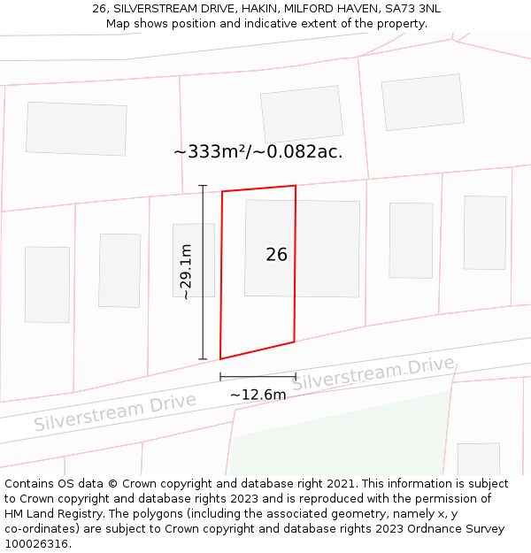 26, SILVERSTREAM DRIVE, HAKIN, MILFORD HAVEN, SA73 3NL: Plot and title map