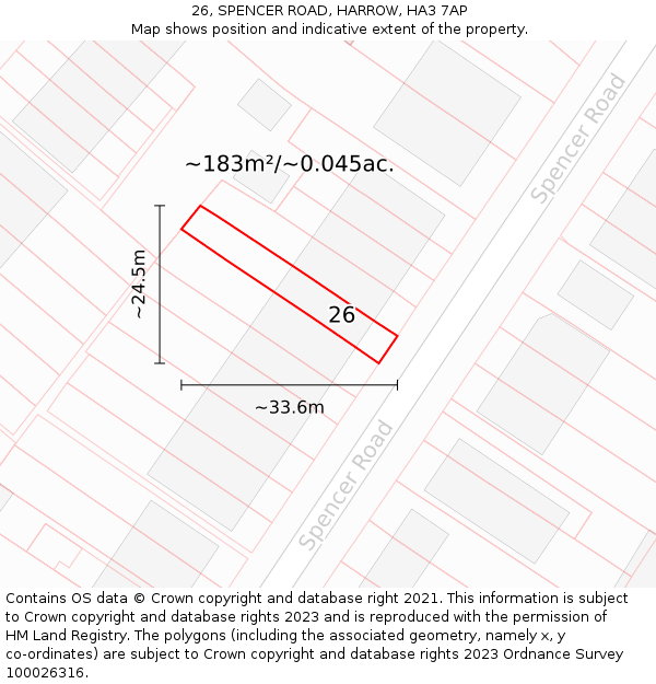 26, SPENCER ROAD, HARROW, HA3 7AP: Plot and title map