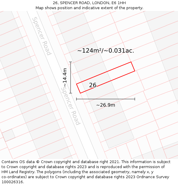 26, SPENCER ROAD, LONDON, E6 1HH: Plot and title map