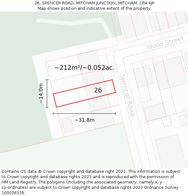 26, SPENCER ROAD, MITCHAM JUNCTION, MITCHAM, CR4 4JP: Plot and title map