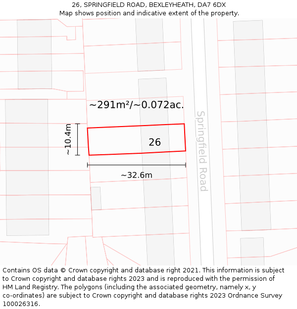 26, SPRINGFIELD ROAD, BEXLEYHEATH, DA7 6DX: Plot and title map