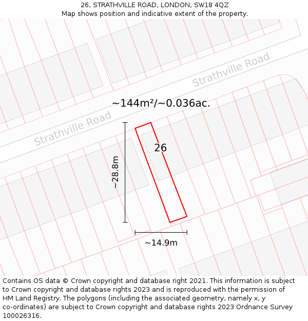 26, STRATHVILLE ROAD, LONDON, SW18 4QZ: Plot and title map
