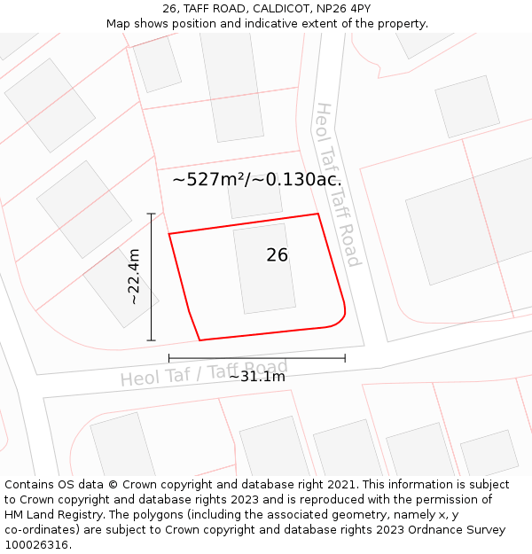 26, TAFF ROAD, CALDICOT, NP26 4PY: Plot and title map