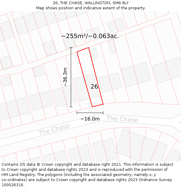 26, THE CHASE, WALLINGTON, SM6 8LY: Plot and title map
