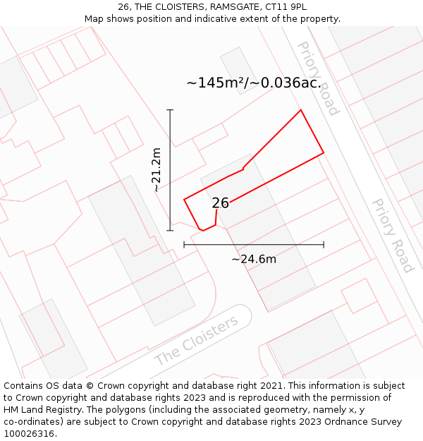 26, THE CLOISTERS, RAMSGATE, CT11 9PL: Plot and title map