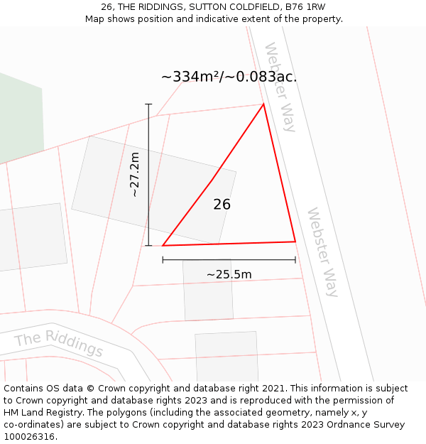 26, THE RIDDINGS, SUTTON COLDFIELD, B76 1RW: Plot and title map