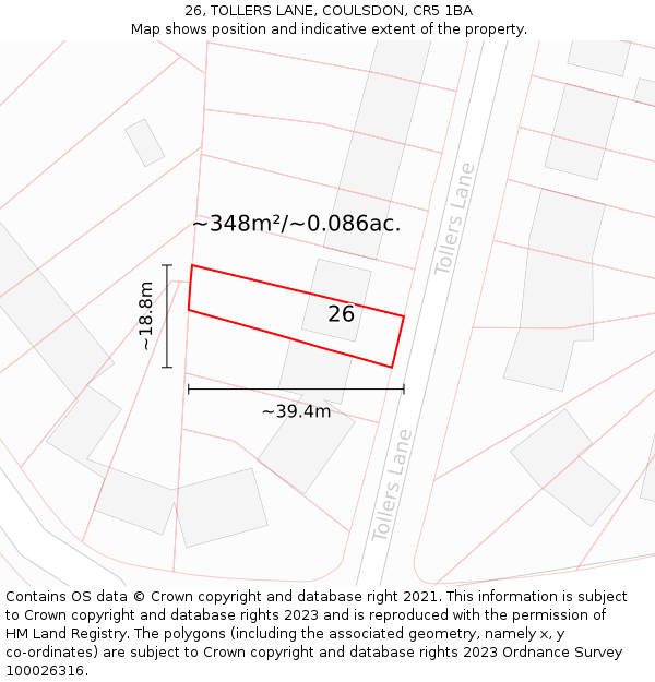 26, TOLLERS LANE, COULSDON, CR5 1BA: Plot and title map