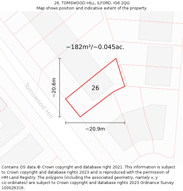 26, TOMSWOOD HILL, ILFORD, IG6 2QG: Plot and title map