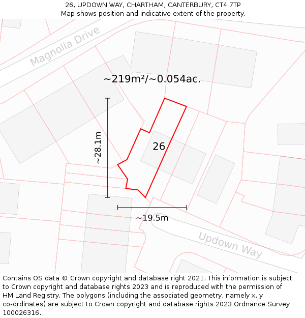 26, UPDOWN WAY, CHARTHAM, CANTERBURY, CT4 7TP: Plot and title map