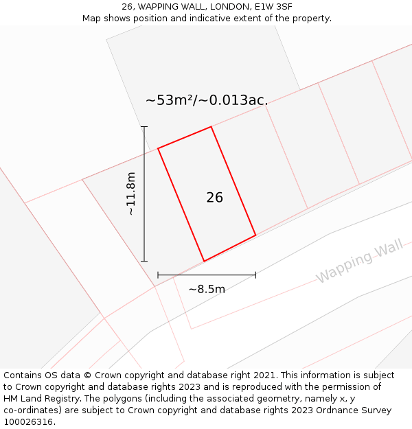 26, WAPPING WALL, LONDON, E1W 3SF: Plot and title map