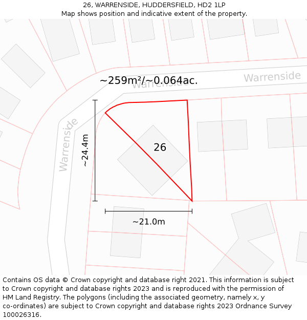 26, WARRENSIDE, HUDDERSFIELD, HD2 1LP: Plot and title map