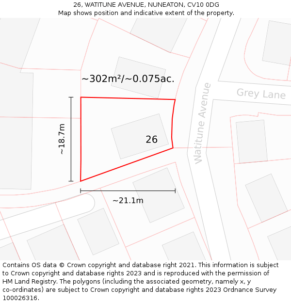 26, WATITUNE AVENUE, NUNEATON, CV10 0DG: Plot and title map