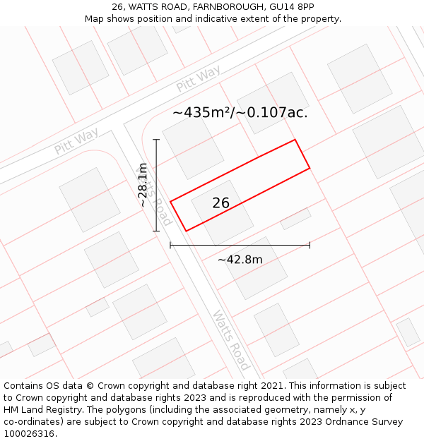 26, WATTS ROAD, FARNBOROUGH, GU14 8PP: Plot and title map