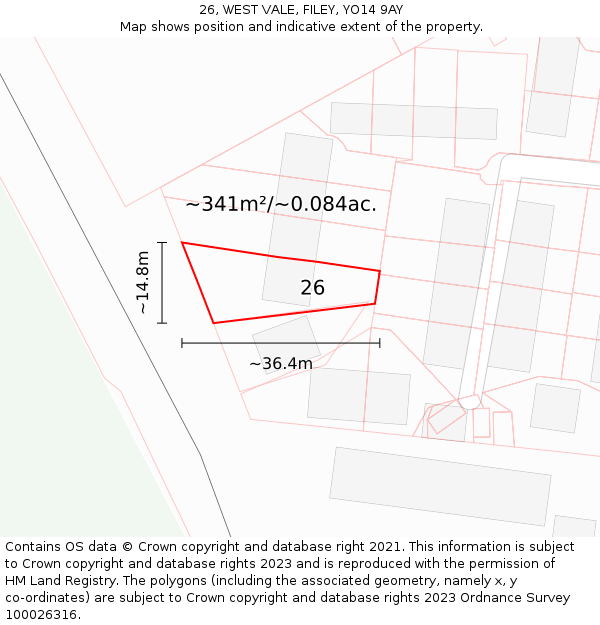 26, WEST VALE, FILEY, YO14 9AY: Plot and title map
