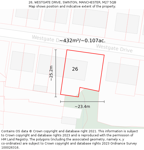 26, WESTGATE DRIVE, SWINTON, MANCHESTER, M27 5QB: Plot and title map