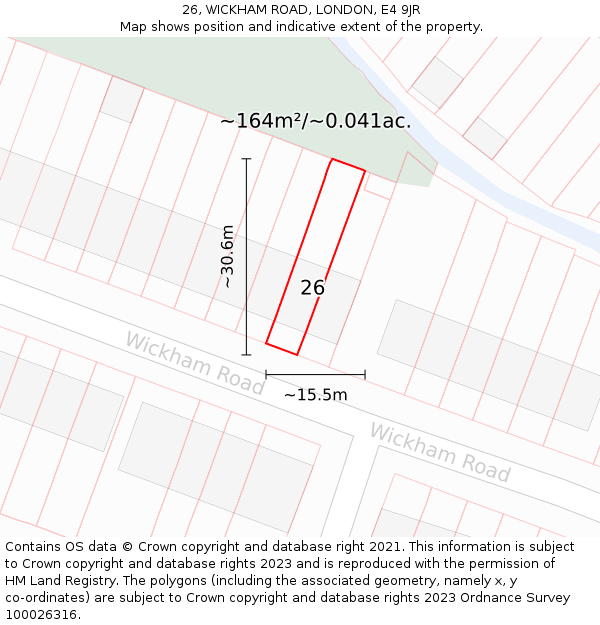 26, WICKHAM ROAD, LONDON, E4 9JR: Plot and title map