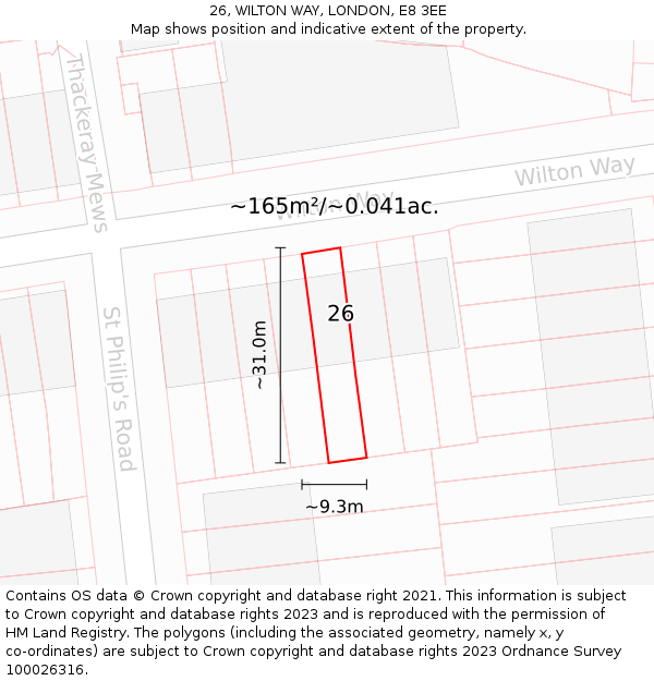 26, WILTON WAY, LONDON, E8 3EE: Plot and title map
