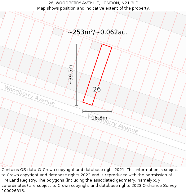 26, WOODBERRY AVENUE, LONDON, N21 3LD: Plot and title map