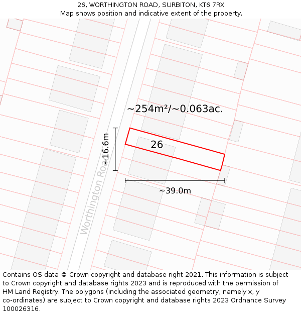 26, WORTHINGTON ROAD, SURBITON, KT6 7RX: Plot and title map