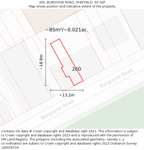 260, BURGOYNE ROAD, SHEFFIELD, S6 3QF: Plot and title map