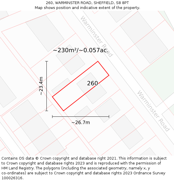260, WARMINSTER ROAD, SHEFFIELD, S8 8PT: Plot and title map