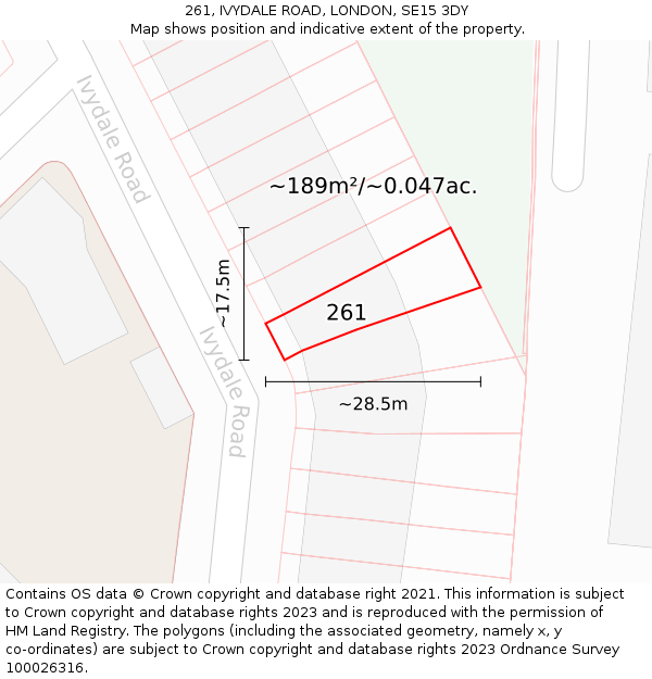 261, IVYDALE ROAD, LONDON, SE15 3DY: Plot and title map