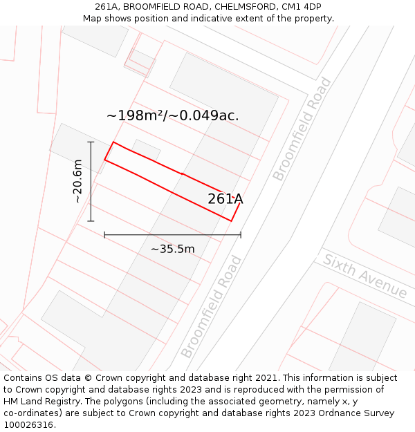 261A, BROOMFIELD ROAD, CHELMSFORD, CM1 4DP: Plot and title map