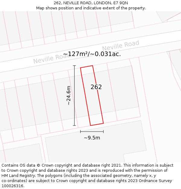 262, NEVILLE ROAD, LONDON, E7 9QN: Plot and title map