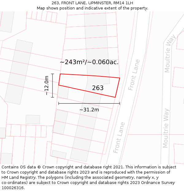 263, FRONT LANE, UPMINSTER, RM14 1LH: Plot and title map
