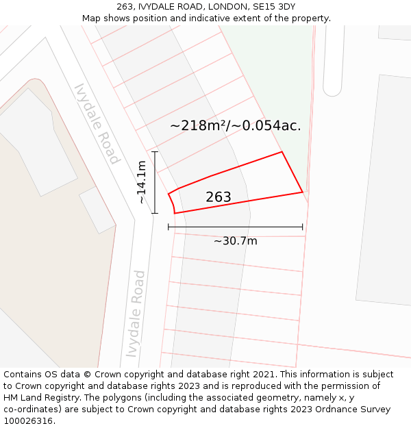 263, IVYDALE ROAD, LONDON, SE15 3DY: Plot and title map