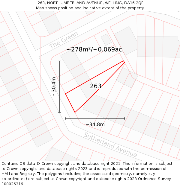 263, NORTHUMBERLAND AVENUE, WELLING, DA16 2QF: Plot and title map