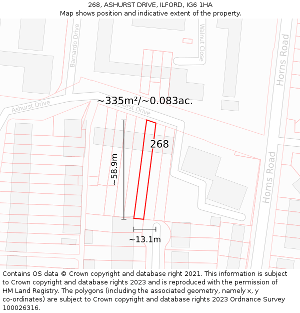 268, ASHURST DRIVE, ILFORD, IG6 1HA: Plot and title map