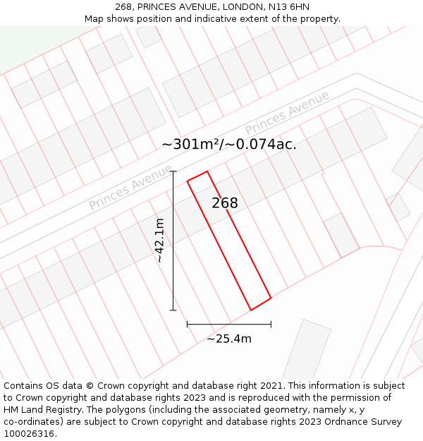 268, PRINCES AVENUE, LONDON, N13 6HN: Plot and title map