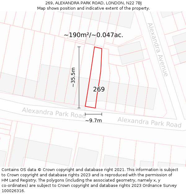 269, ALEXANDRA PARK ROAD, LONDON, N22 7BJ: Plot and title map