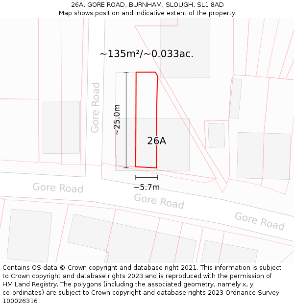 26A, GORE ROAD, BURNHAM, SLOUGH, SL1 8AD: Plot and title map