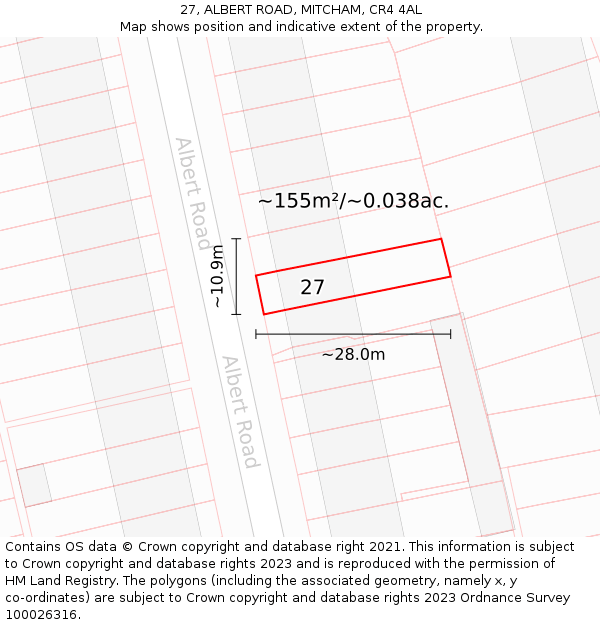 27, ALBERT ROAD, MITCHAM, CR4 4AL: Plot and title map