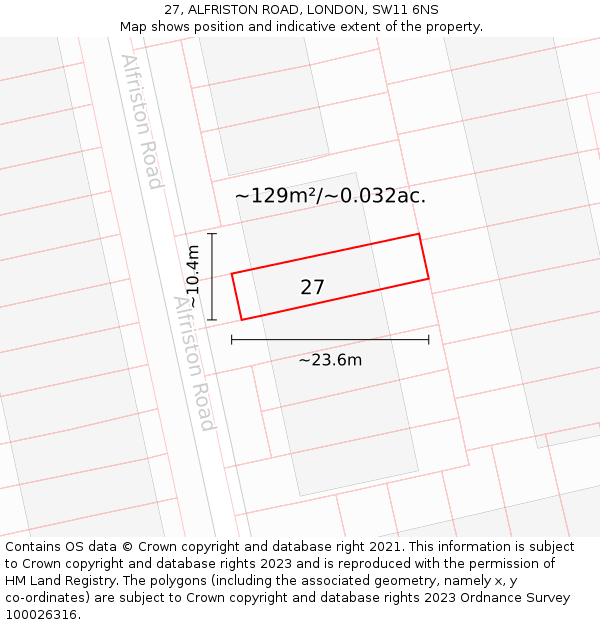 27, ALFRISTON ROAD, LONDON, SW11 6NS: Plot and title map