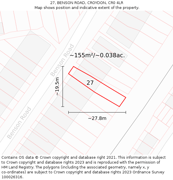 27, BENSON ROAD, CROYDON, CR0 4LR: Plot and title map