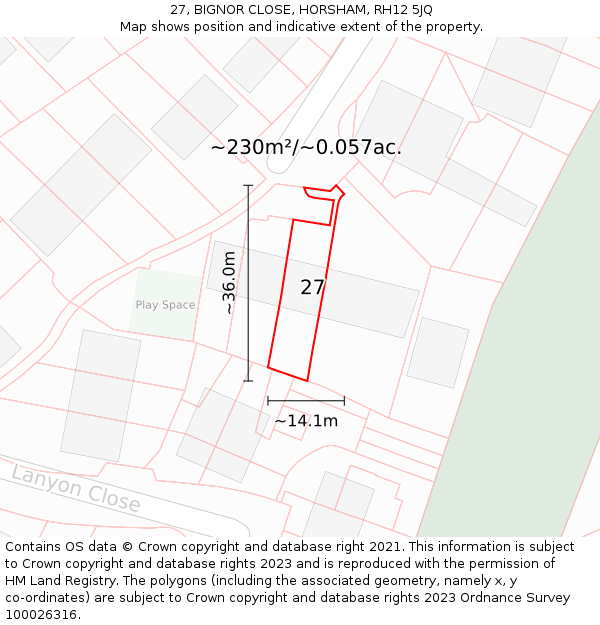 27, BIGNOR CLOSE, HORSHAM, RH12 5JQ: Plot and title map