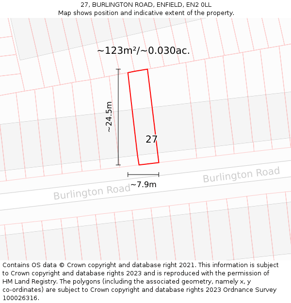 27, BURLINGTON ROAD, ENFIELD, EN2 0LL: Plot and title map