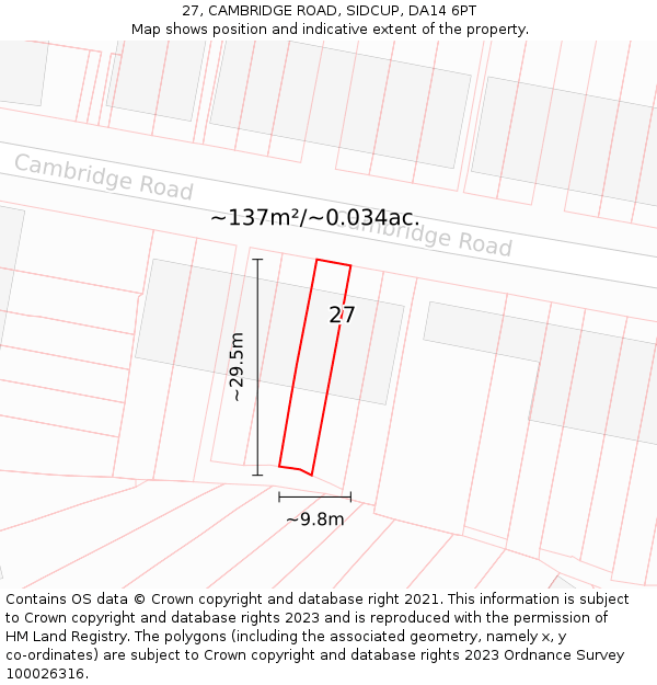 27, CAMBRIDGE ROAD, SIDCUP, DA14 6PT: Plot and title map