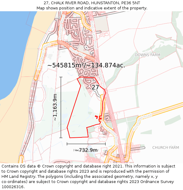 27, CHALK RIVER ROAD, HUNSTANTON, PE36 5NT: Plot and title map