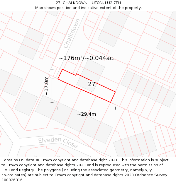 27, CHALKDOWN, LUTON, LU2 7FH: Plot and title map