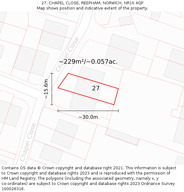 27, CHAPEL CLOSE, REEPHAM, NORWICH, NR10 4QP: Plot and title map