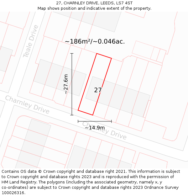 27, CHARNLEY DRIVE, LEEDS, LS7 4ST: Plot and title map