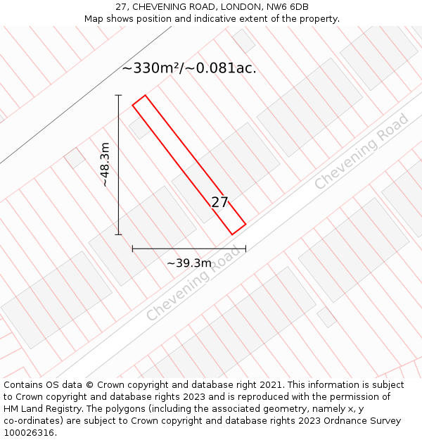 27, CHEVENING ROAD, LONDON, NW6 6DB: Plot and title map